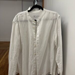 Zara Men's Linen White Button Down Shirt